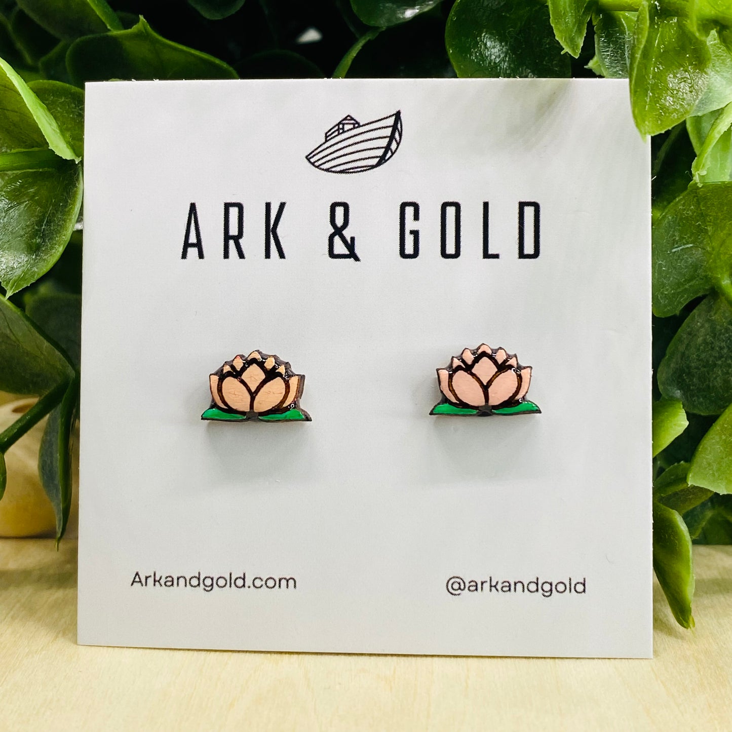 Lotus Flower Studs- Handmade Wood Earrings