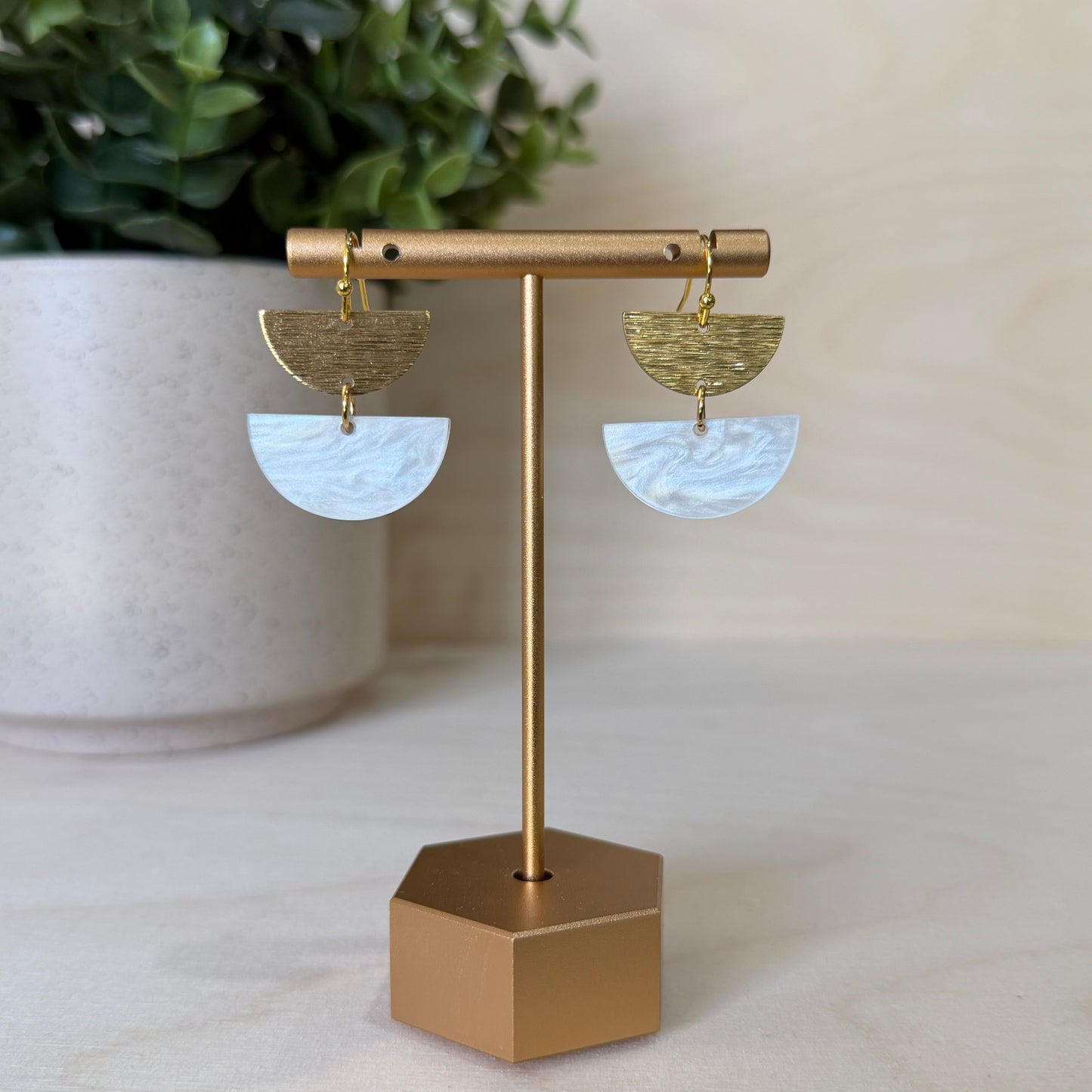 White Pearl Half Moon Dangle Earrings