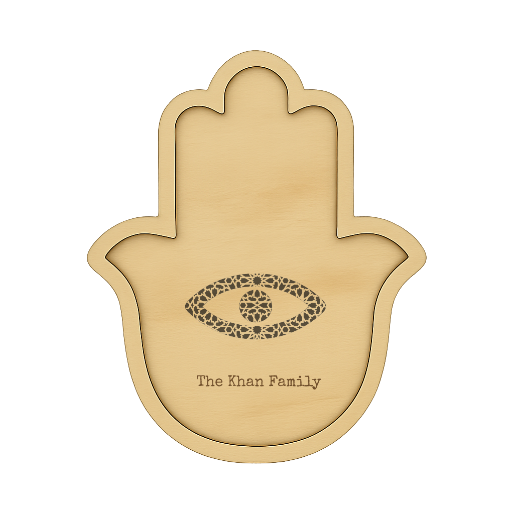 Personalized Hamsa Tray, Custom Engraved Wood Gallery Tray, Islamic Wall Art Home Decor, Protective Nazar Gift, Housewarming Gift