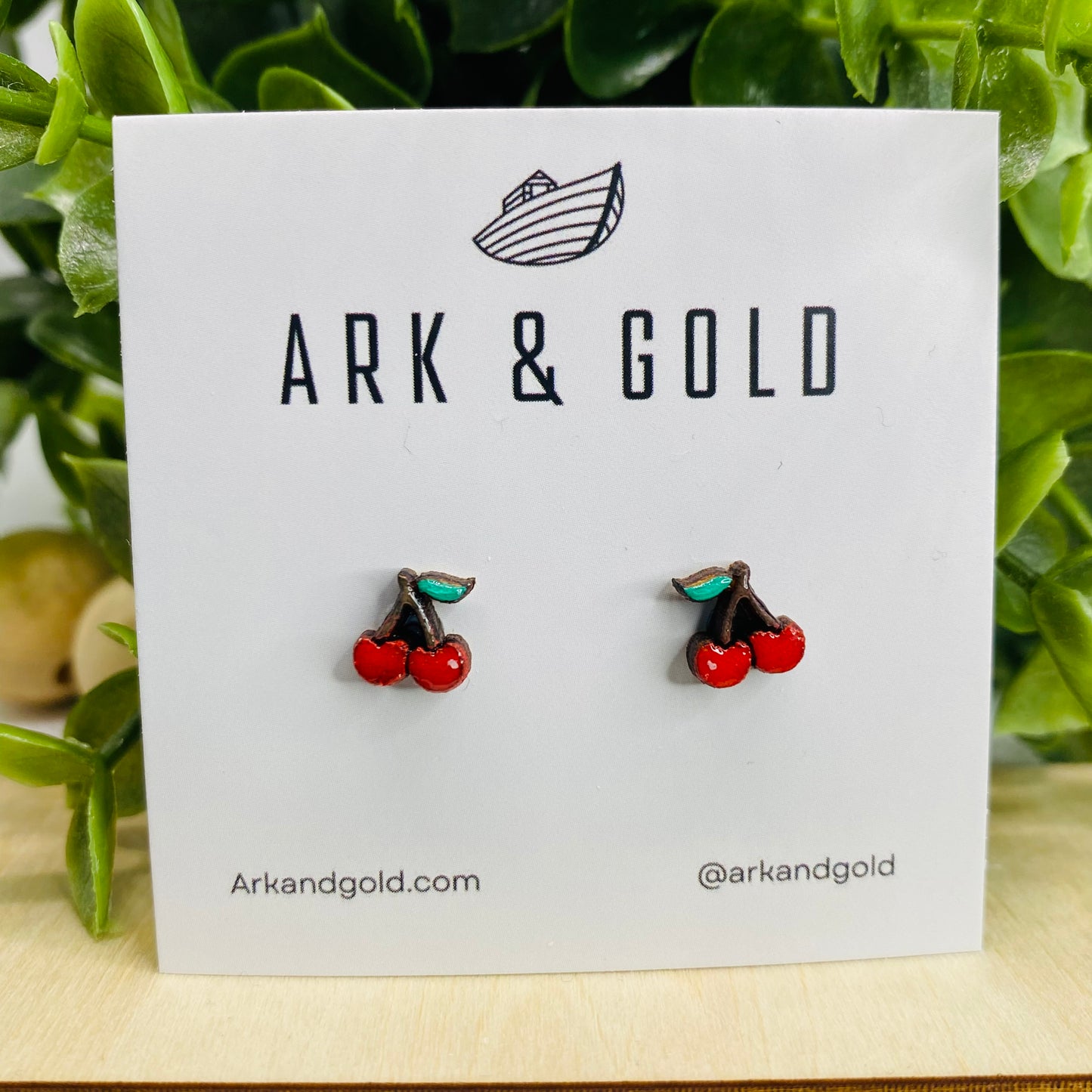 Cherry Studs- Handmade Wood Earrings