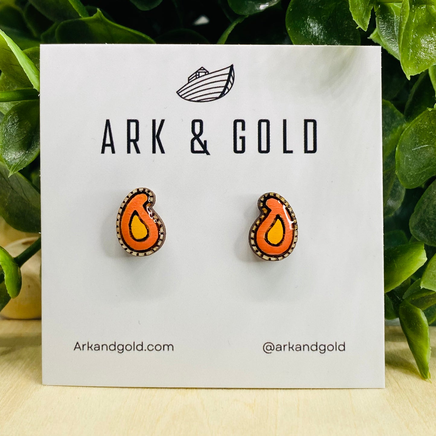 Indian Henna Kaju Studs- Handmade Wood Earrings