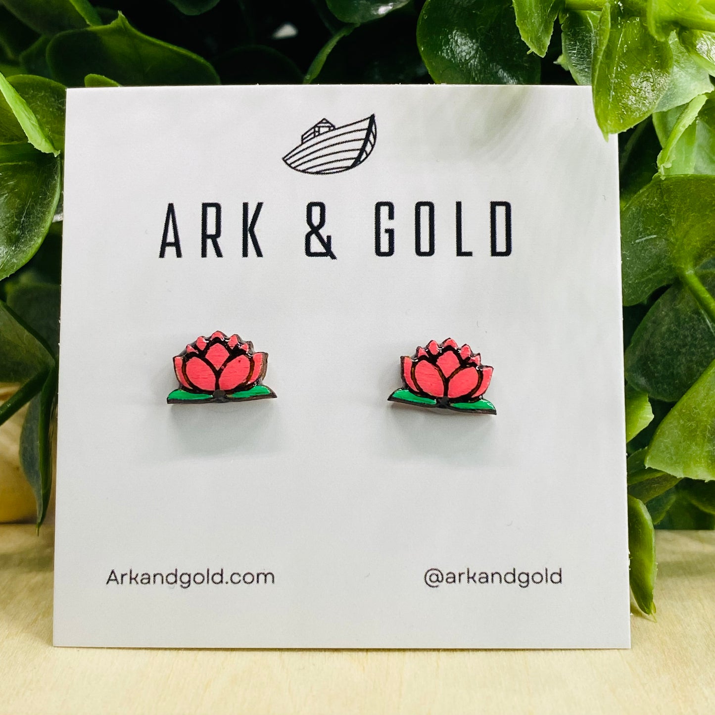 Lotus Flower Studs- Handmade Wood Earrings