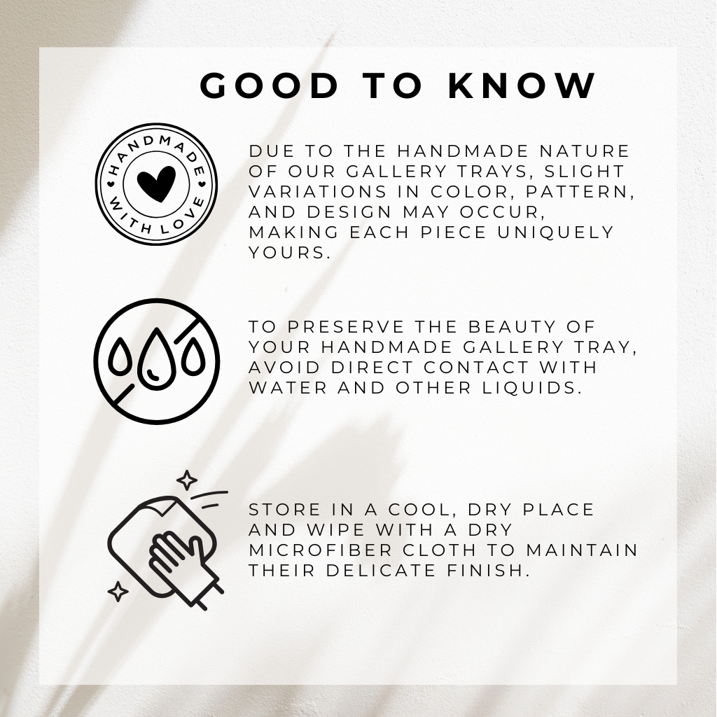 Instructions for handmade gallery trays with icons and text on a white background