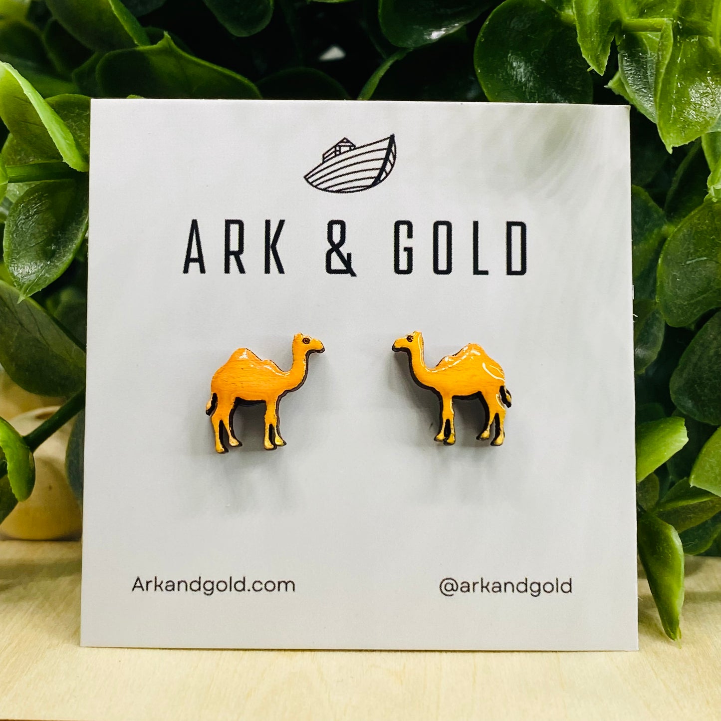 Camel Studs- Handmade Wood Earrings