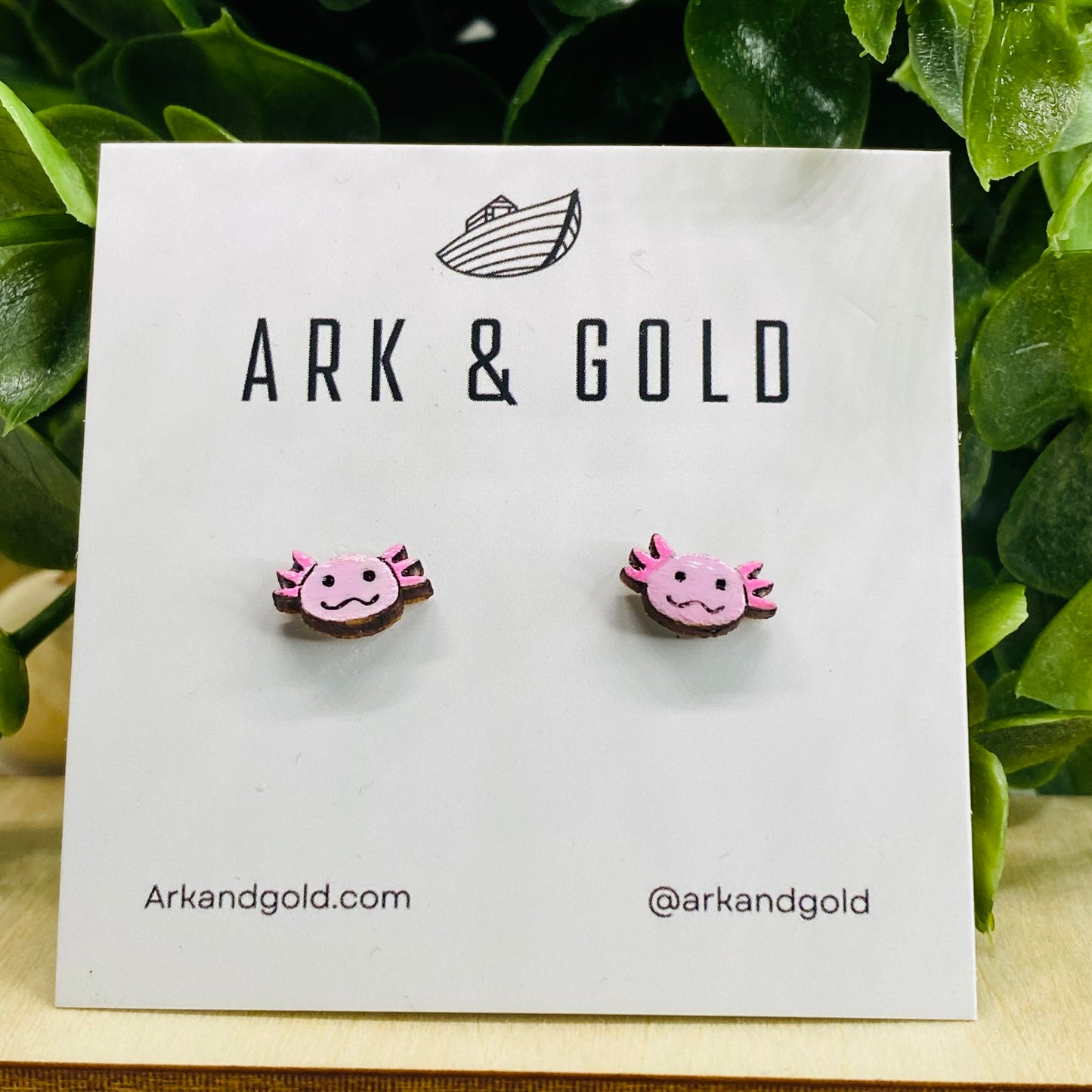 Axolotl Studs- Handmade Wood Earrings