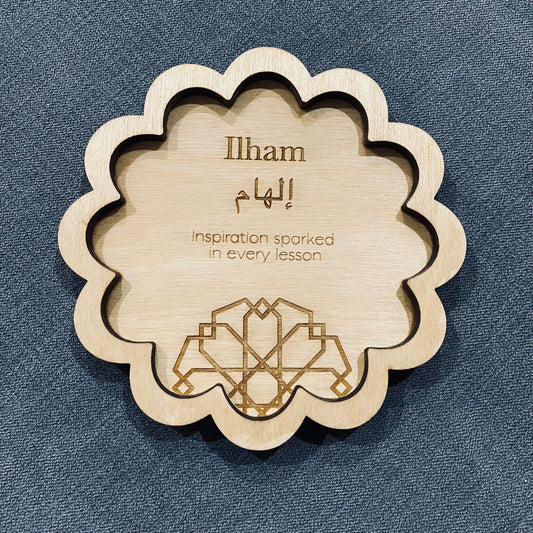 Wood Trinket Tray with Arabic Calligraphy Scallop Shape