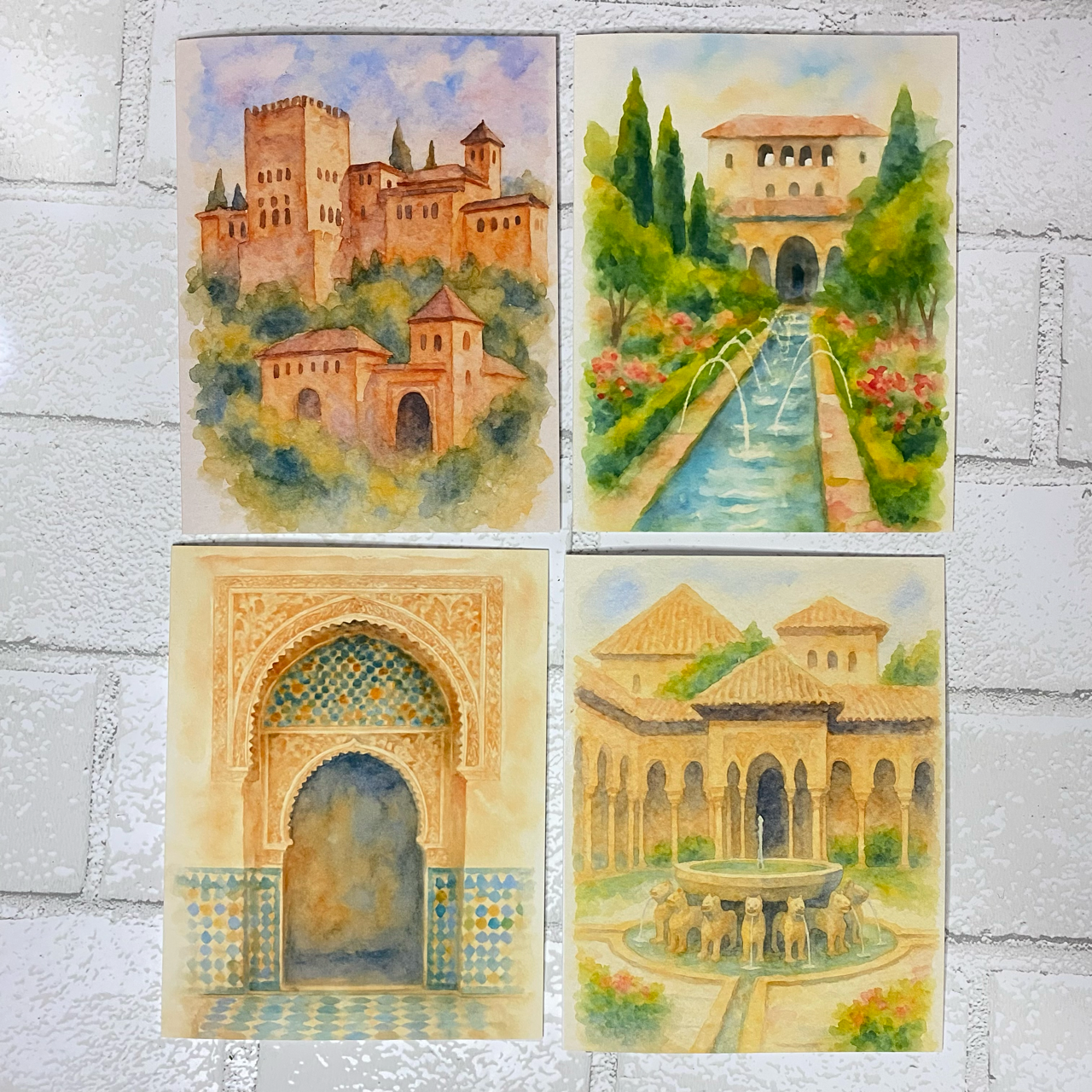 The Alhambra Collection – Set of 8 Watercolor Greeting Cards from Granada