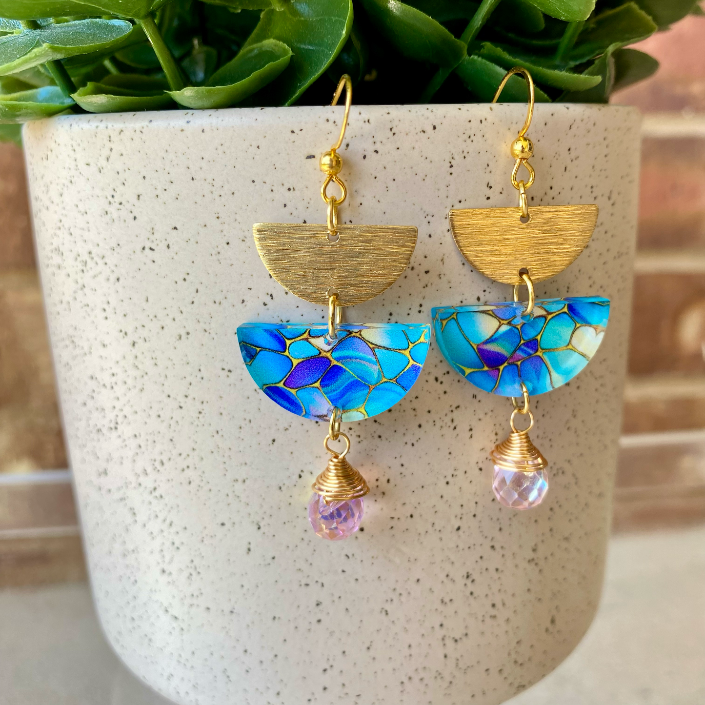 Stained Glass Half Moon Dangle Earrings