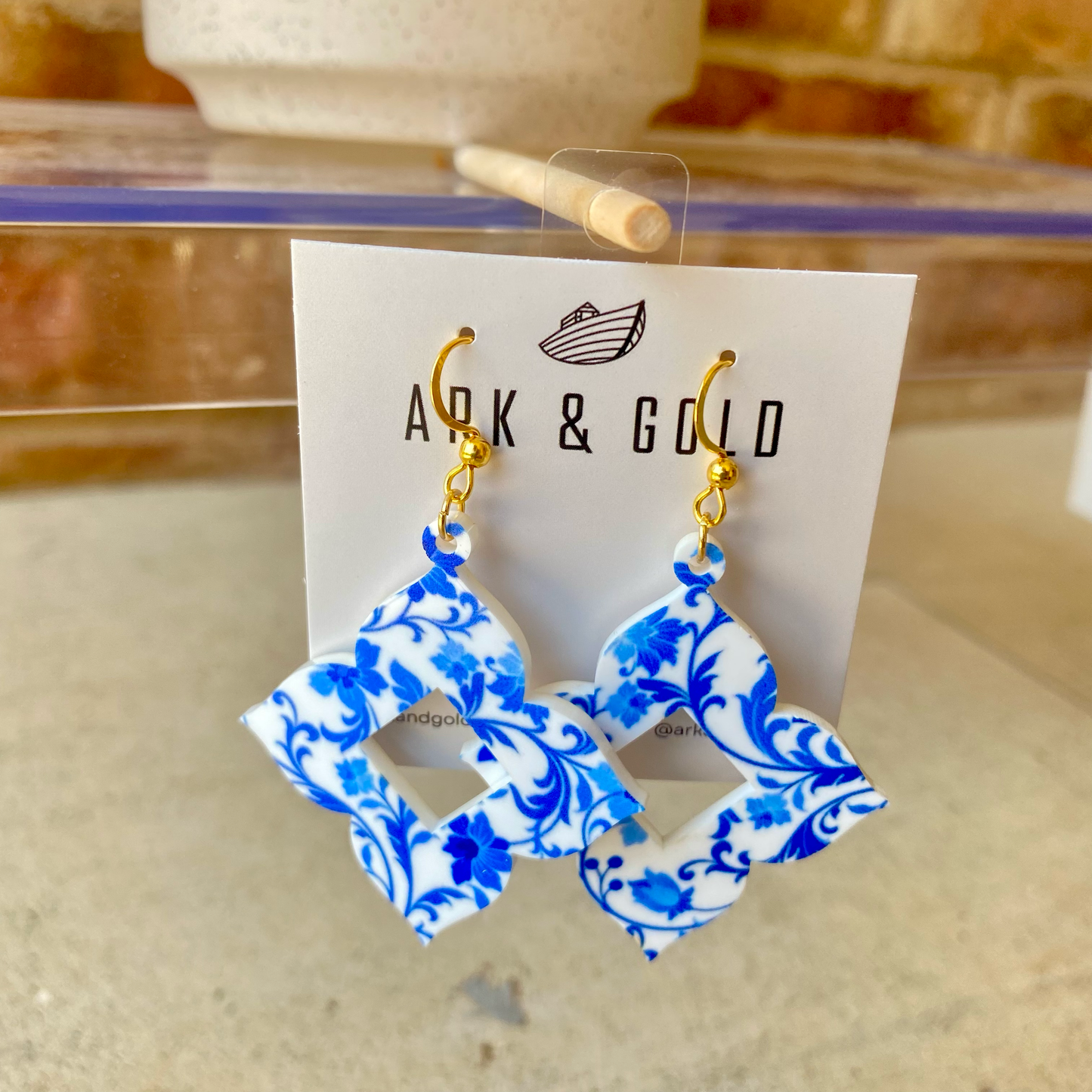 Blue and White Statement Earrings