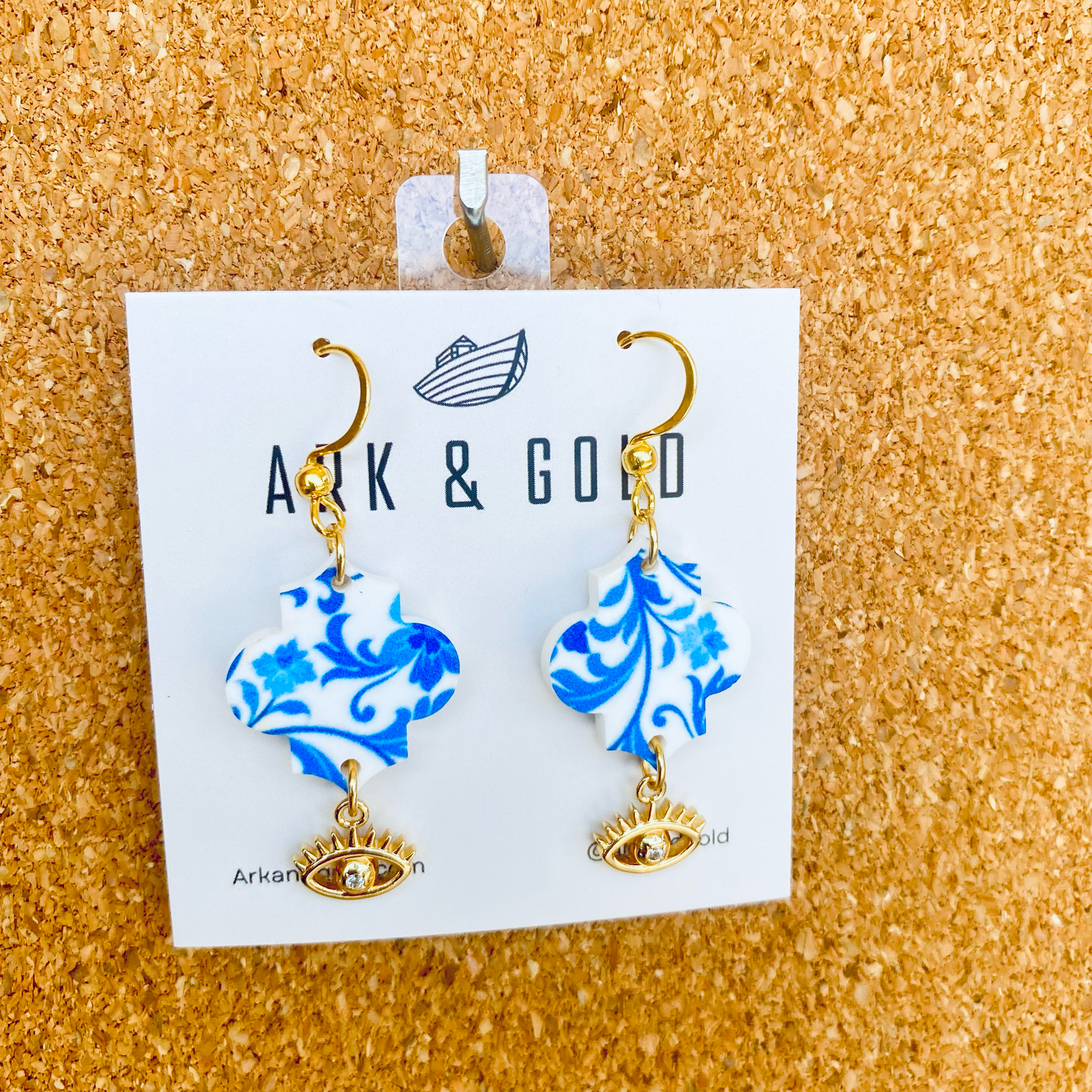 Blue and White Dangle Earrings with Evil Eye Charm