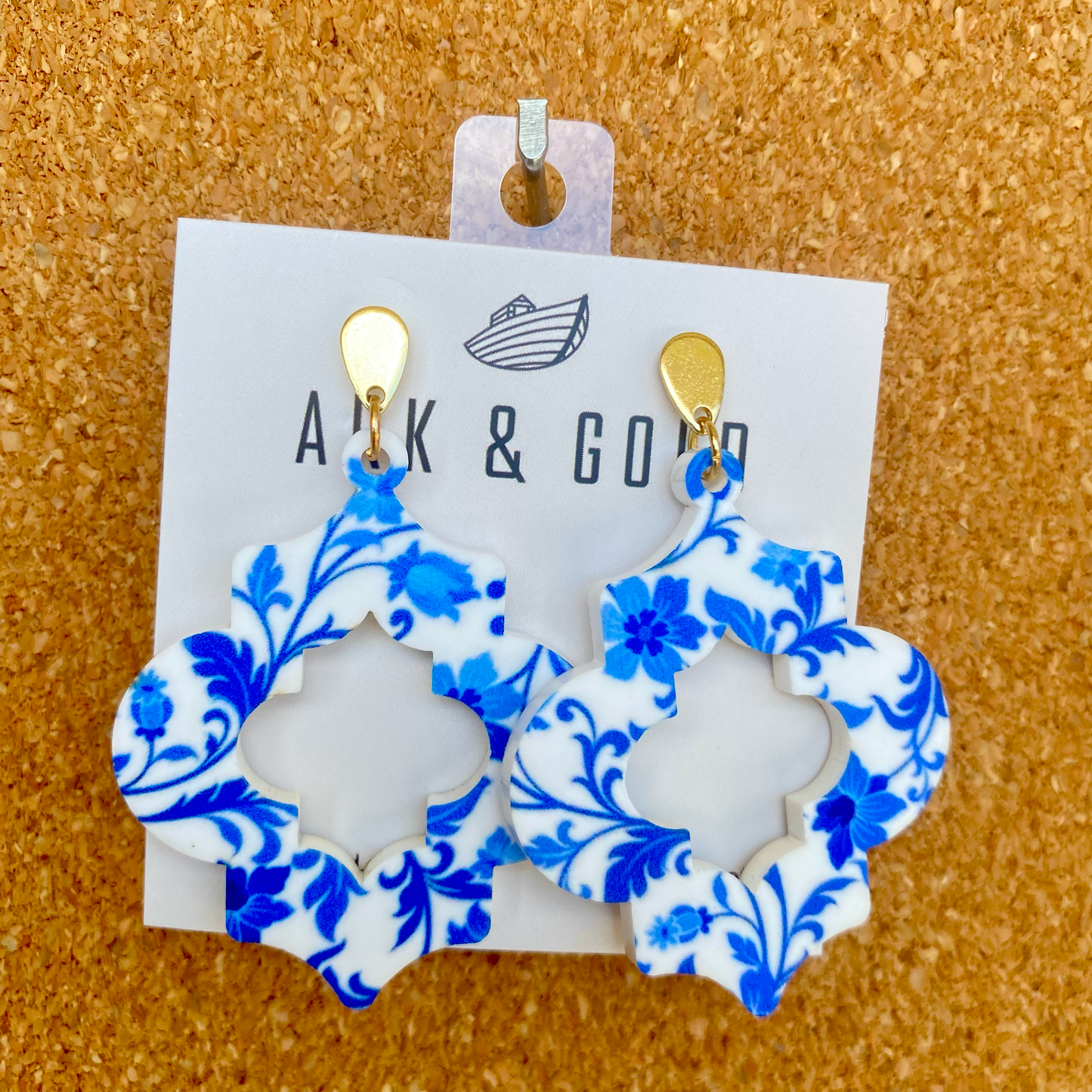 Blue and White Tile Drop Earrings