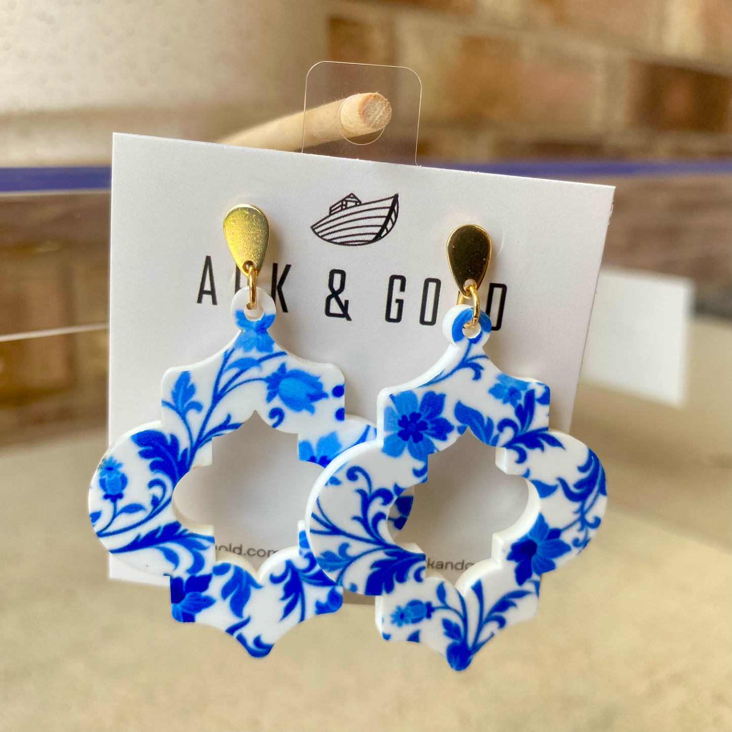 Blue and White Tile Drop Earrings