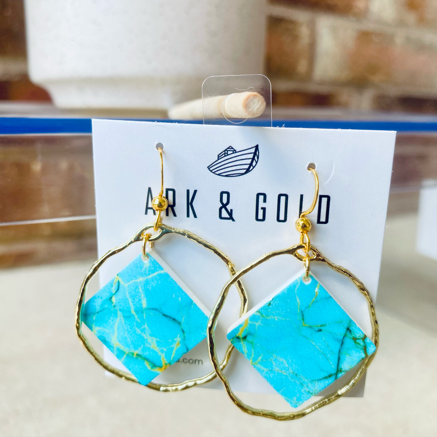 Turquoise Hoop Earrings – Geometric Diamond Acrylic Dangles