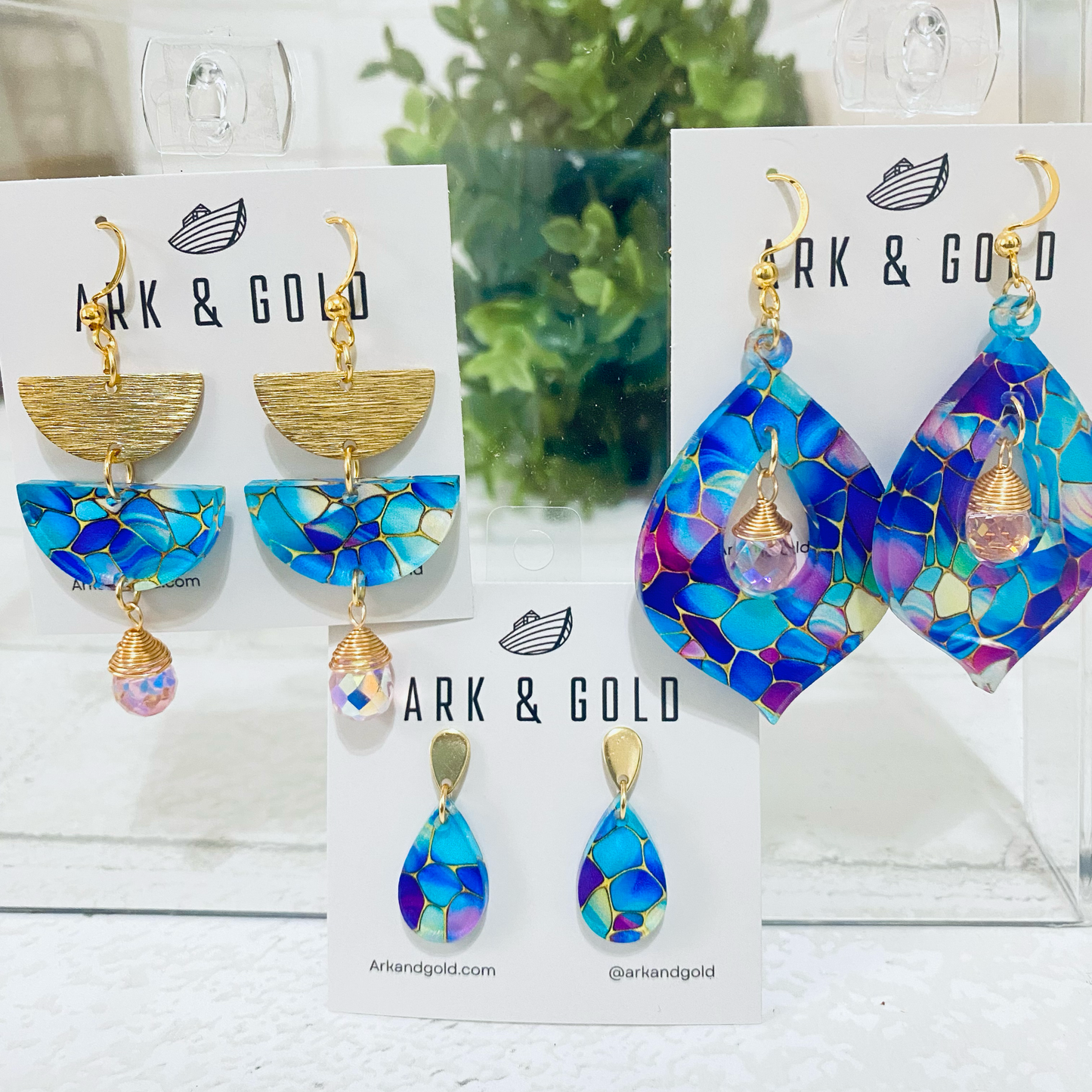 Stained Glass Teardrop Statement Dangle Earrings