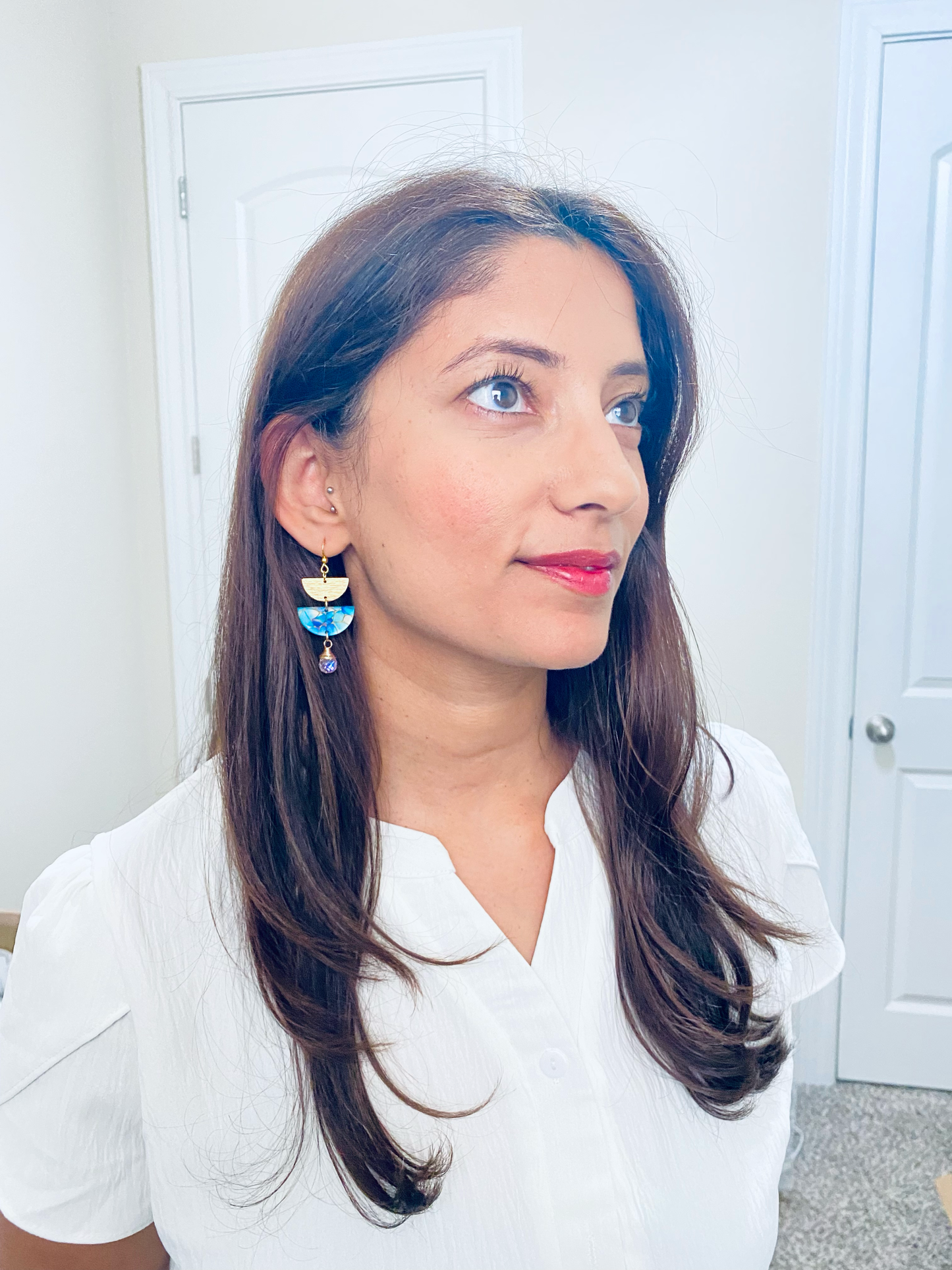 Stained Glass Half Moon Dangle Earrings
