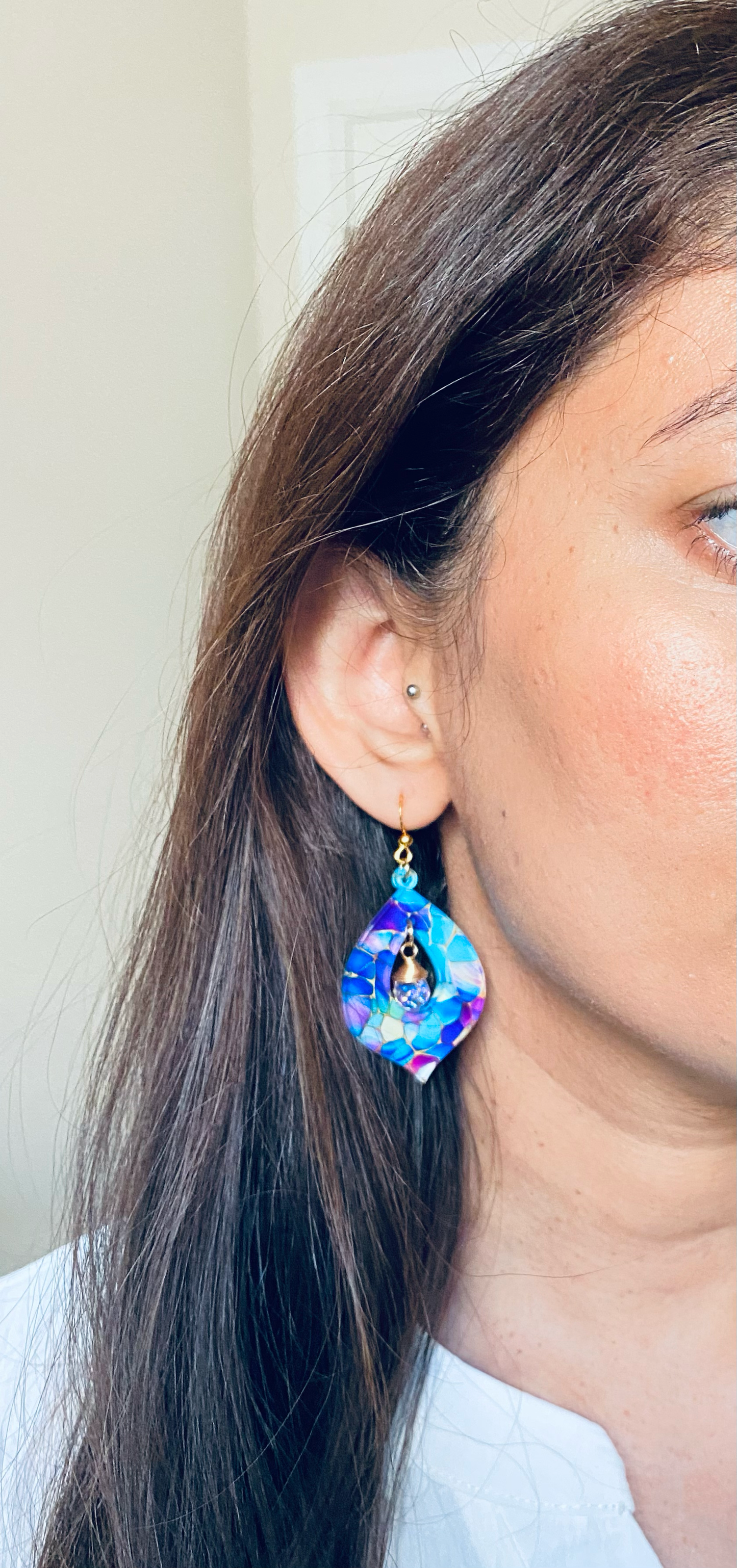 Stained Glass Teardrop Statement Dangle Earrings