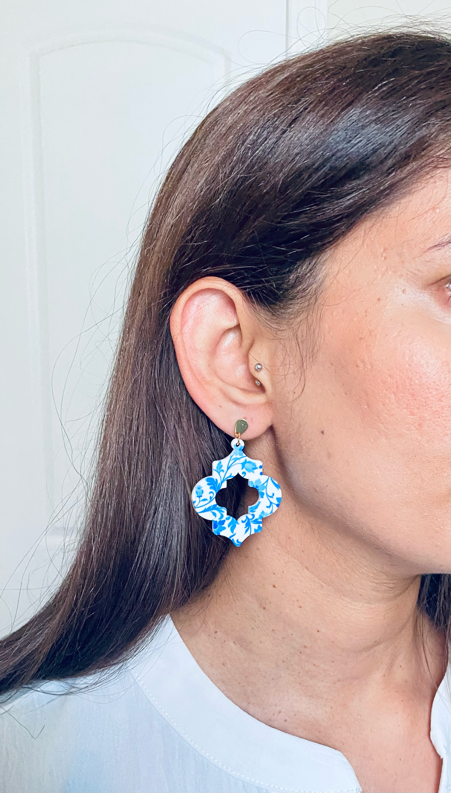 Blue and White Tile Drop Earrings