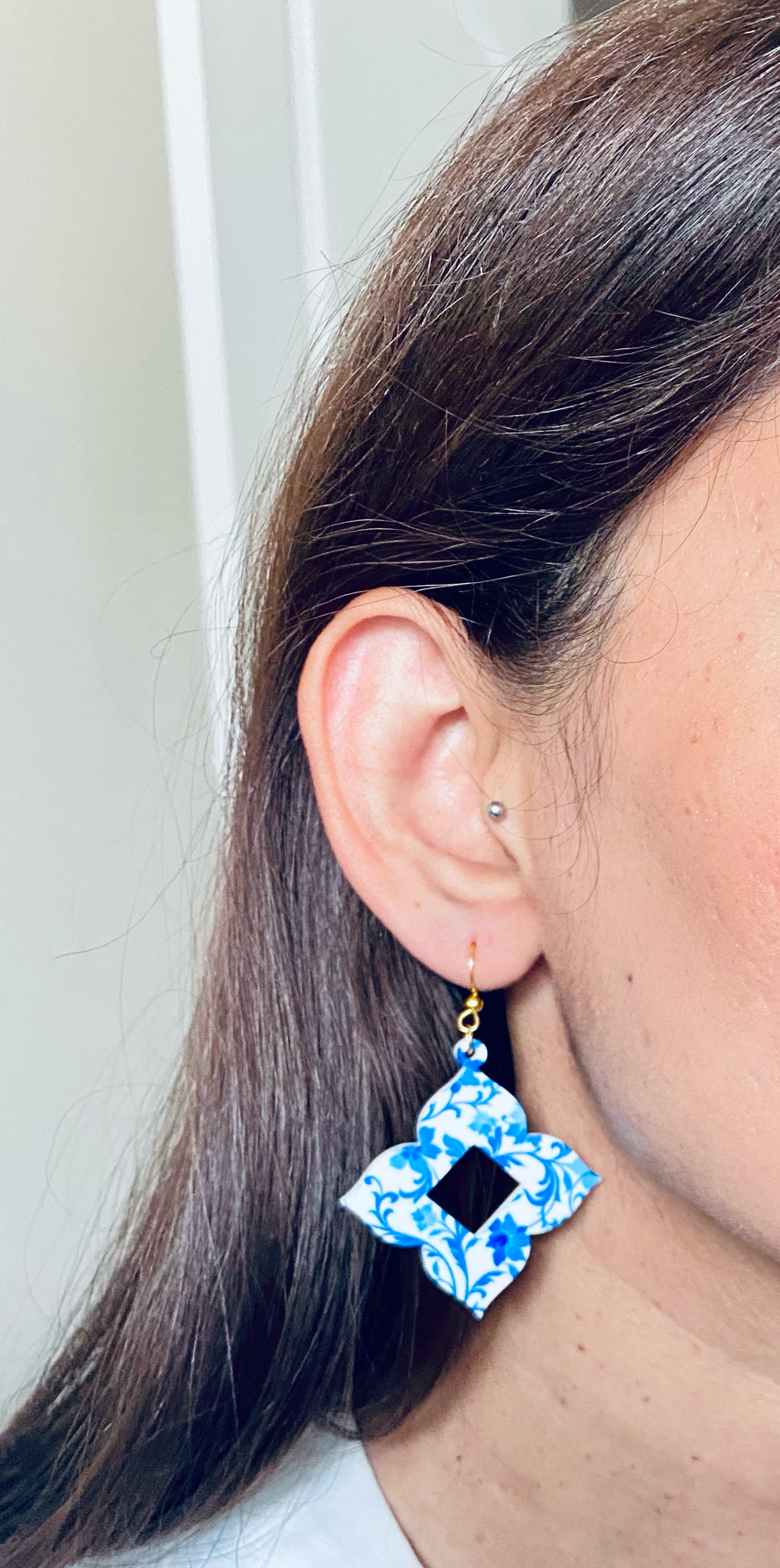 Blue and White Statement Earrings