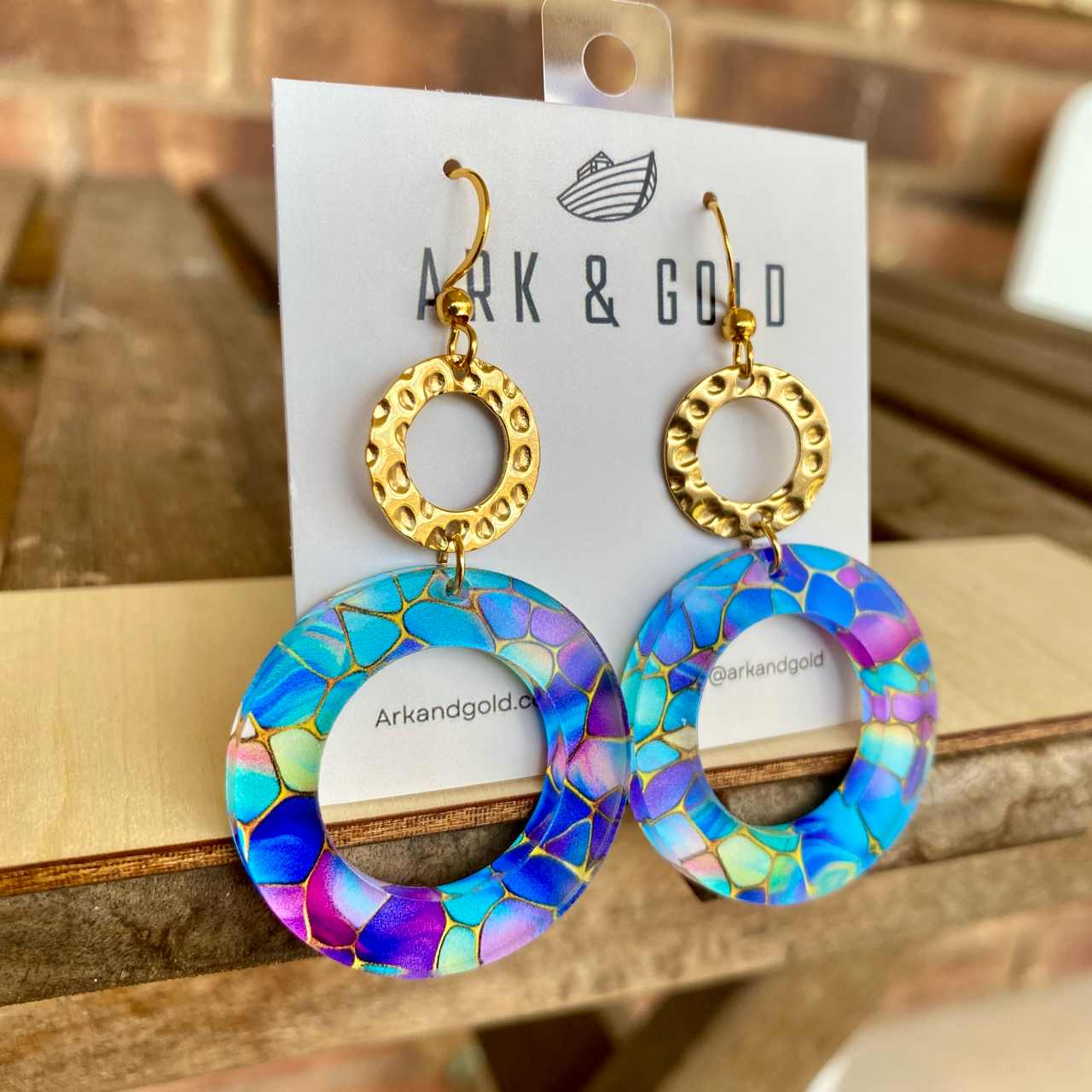 Stained Glass Teardrop Statement Circle Dangle Earrings