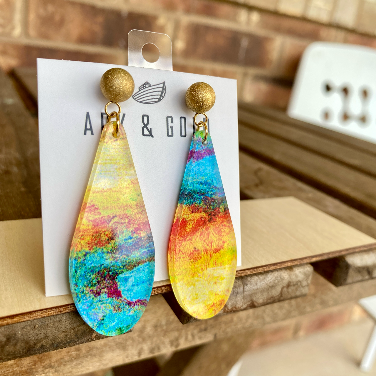 Abstract Yellow and Turquoise Acrylic Drop Earrings