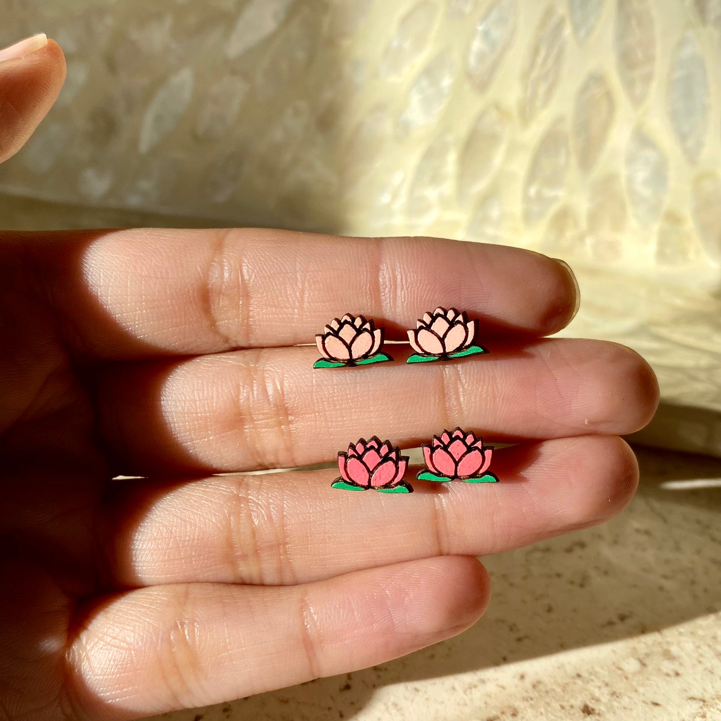 Lotus Flower Studs- Handmade Wood Earrings