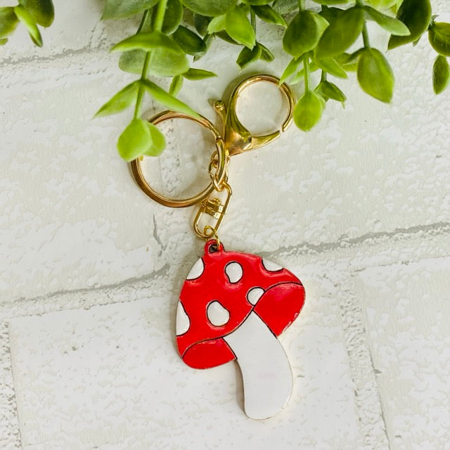 Mushroom- Handmade Wood Keychain