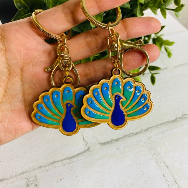 Peacock- Handmade Wood Keychain