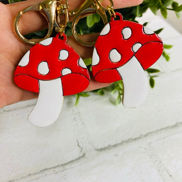 Mushroom- Handmade Wood Keychain