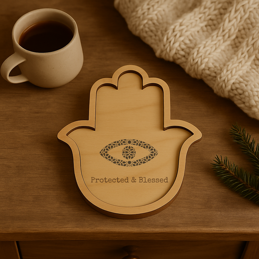 Personalized Hamsa Tray, Custom Engraved Wood Gallery Tray, Islamic Wall Art Home Decor, Protective Nazar Gift, Housewarming Gift