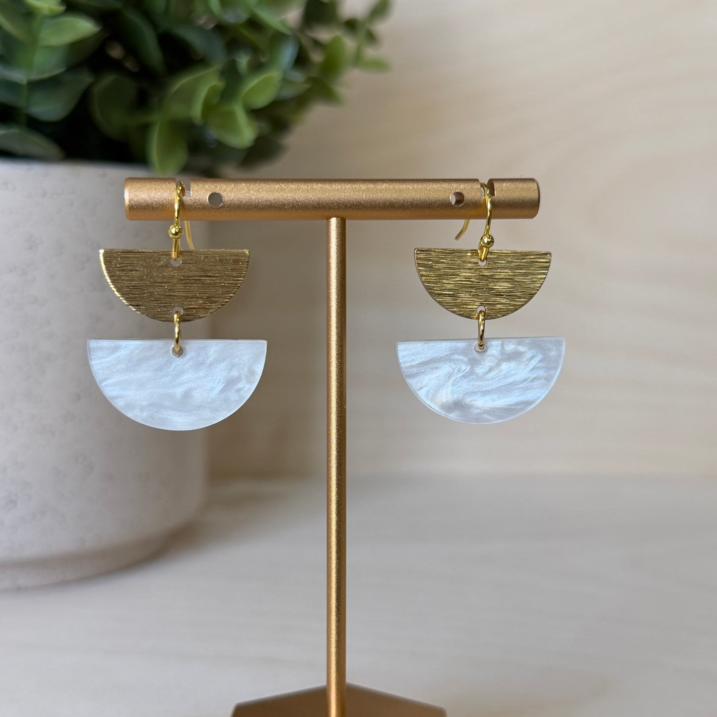 White Pearl Half Moon Dangle Earrings