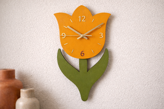 Handmade Tulip Wall Clock - Silent - Handmade with Wood and Acrylic