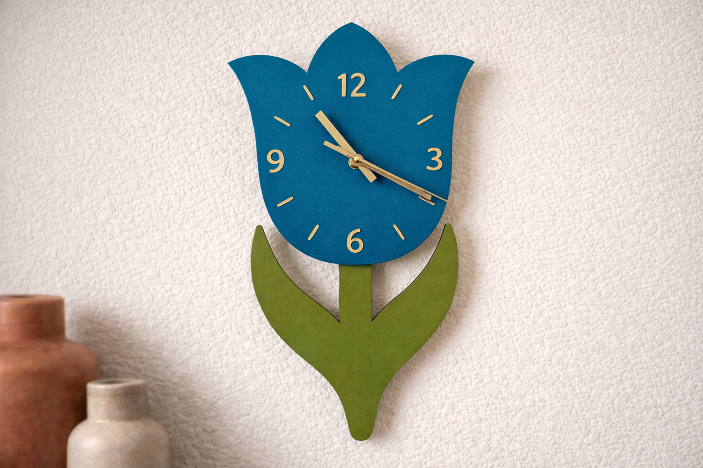 Handmade Tulip Wall Clock - Silent - Handmade with Wood and Acrylic