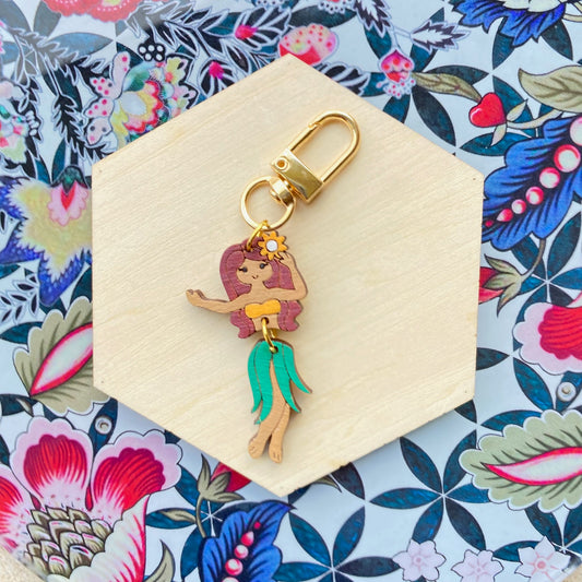 Hula Dancer - Handmade Wood Bag Charm