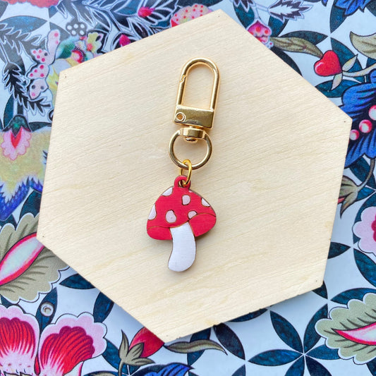 Mushroom- Handmade Wood Bag Charm