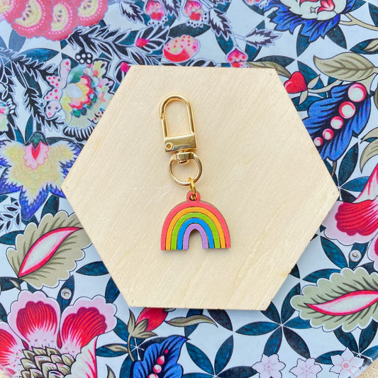 Rainbow- Handmade Wood Bag Charm