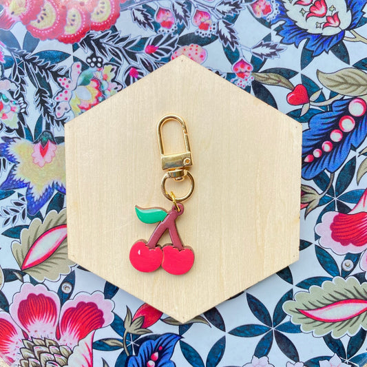 Cherries- Handmade Wood Bag Charm