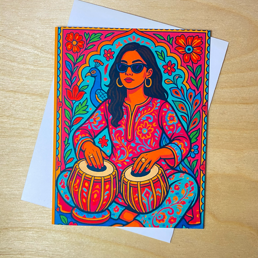 Desi Greeting Card- Girl playing Tablas