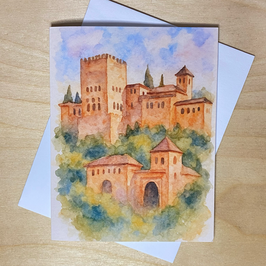 Watercolor image of Alcazaba Fortress – Alhambra, Spain | ALHAMBRA Collection | Blank inside