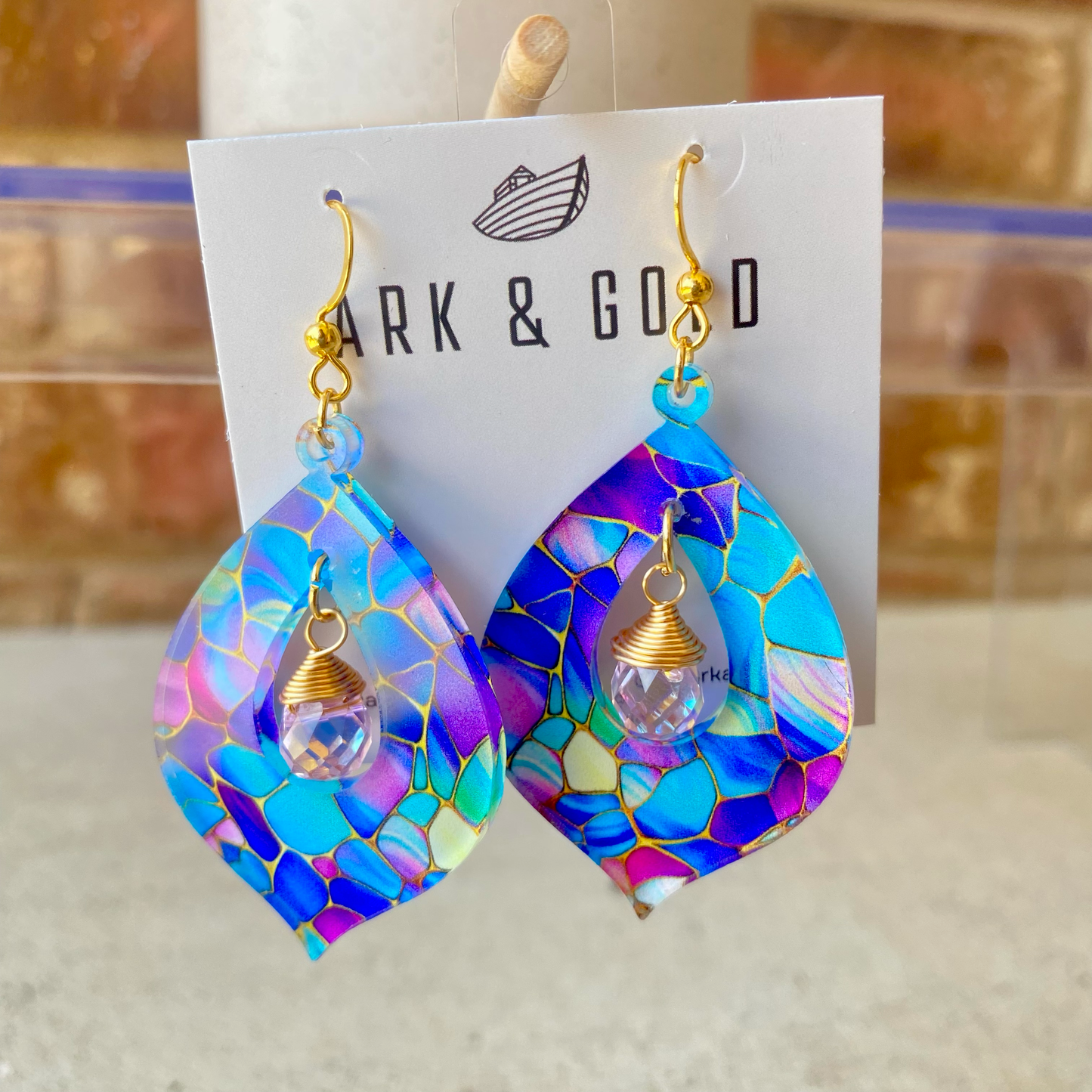 Stained Glass Teardrop Statement Dangle Earrings