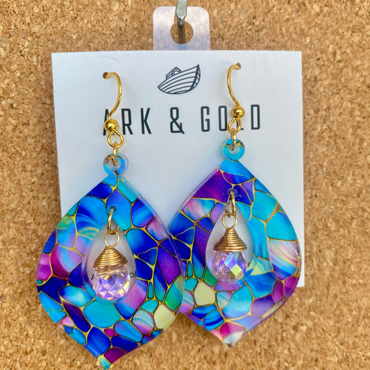 Stained Glass Teardrop Statement Dangle Earrings