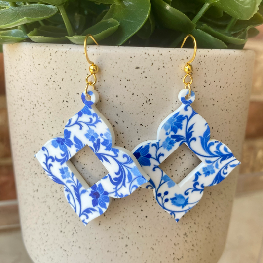 Blue and White Statement Earrings