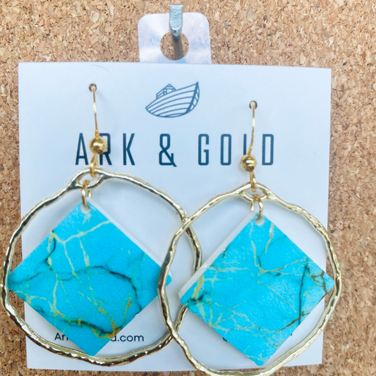 Turquoise Hoop Earrings – Geometric Diamond Acrylic Dangles