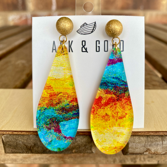Abstract Yellow and Turquoise Acrylic Drop Earrings