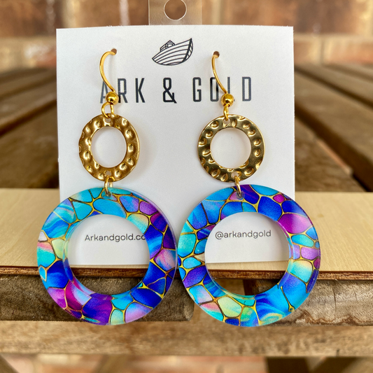 Stained Glass Teardrop Statement Circle Dangle Earrings