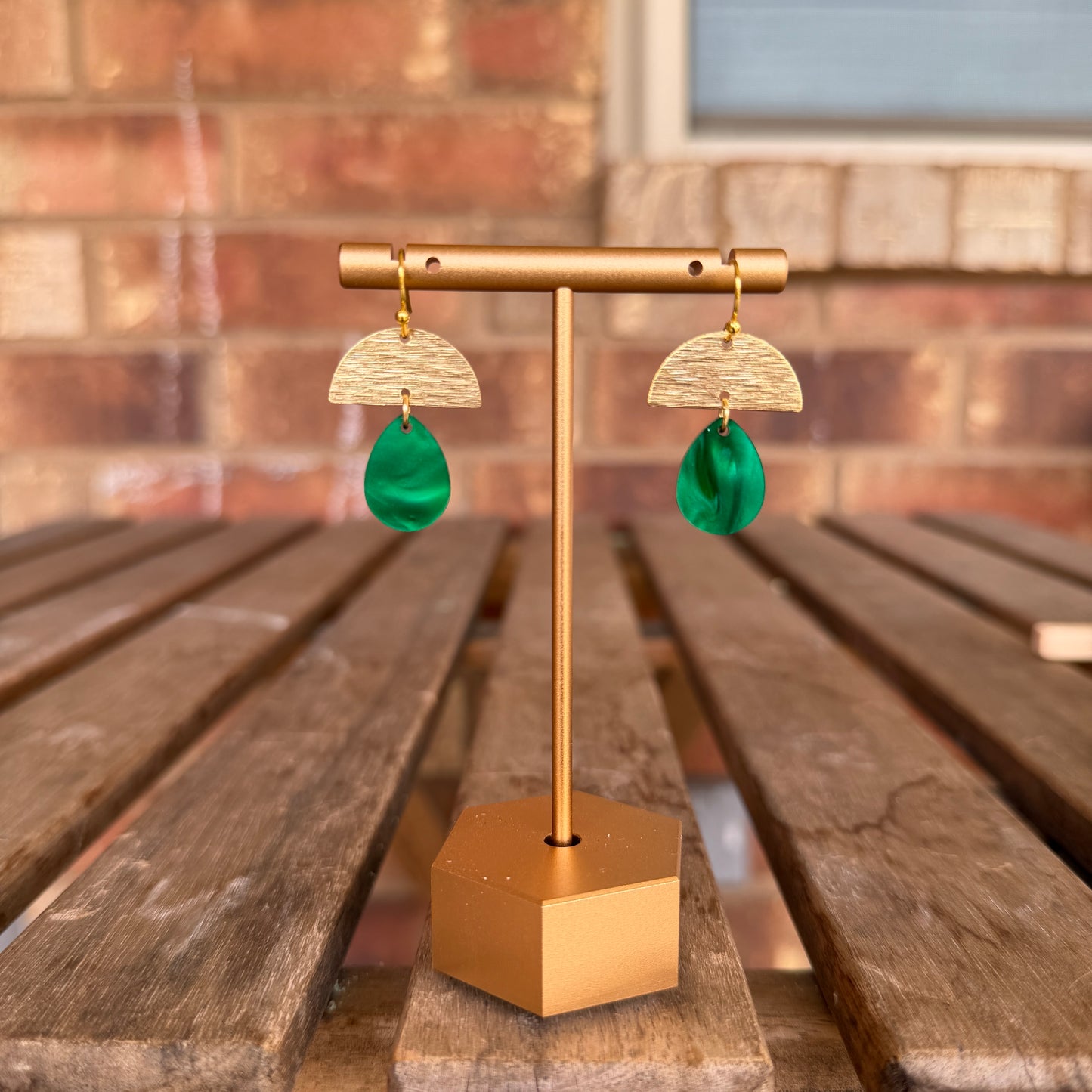 Emerald Marble Drop Half Moon Earrings