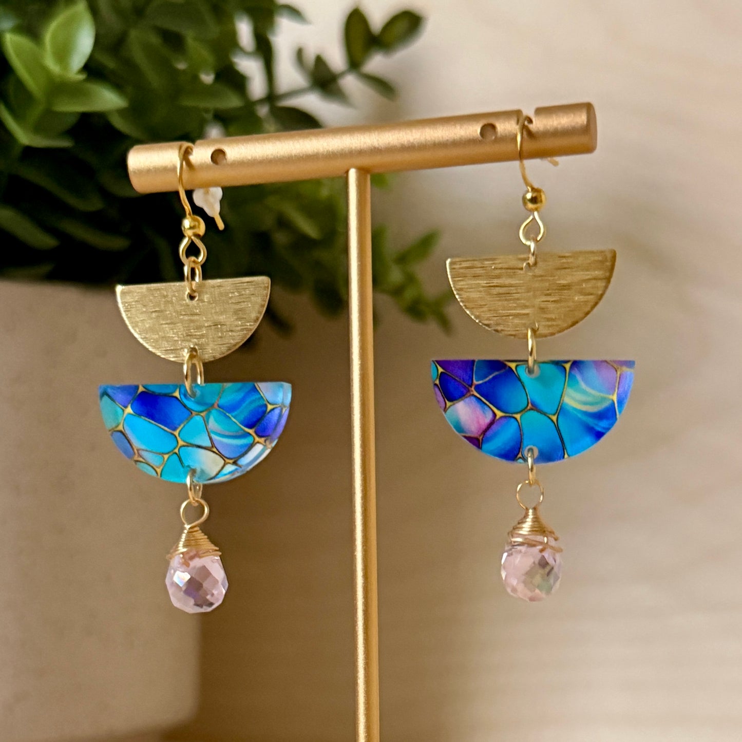 Stained Glass Half Moon Dangle Earrings