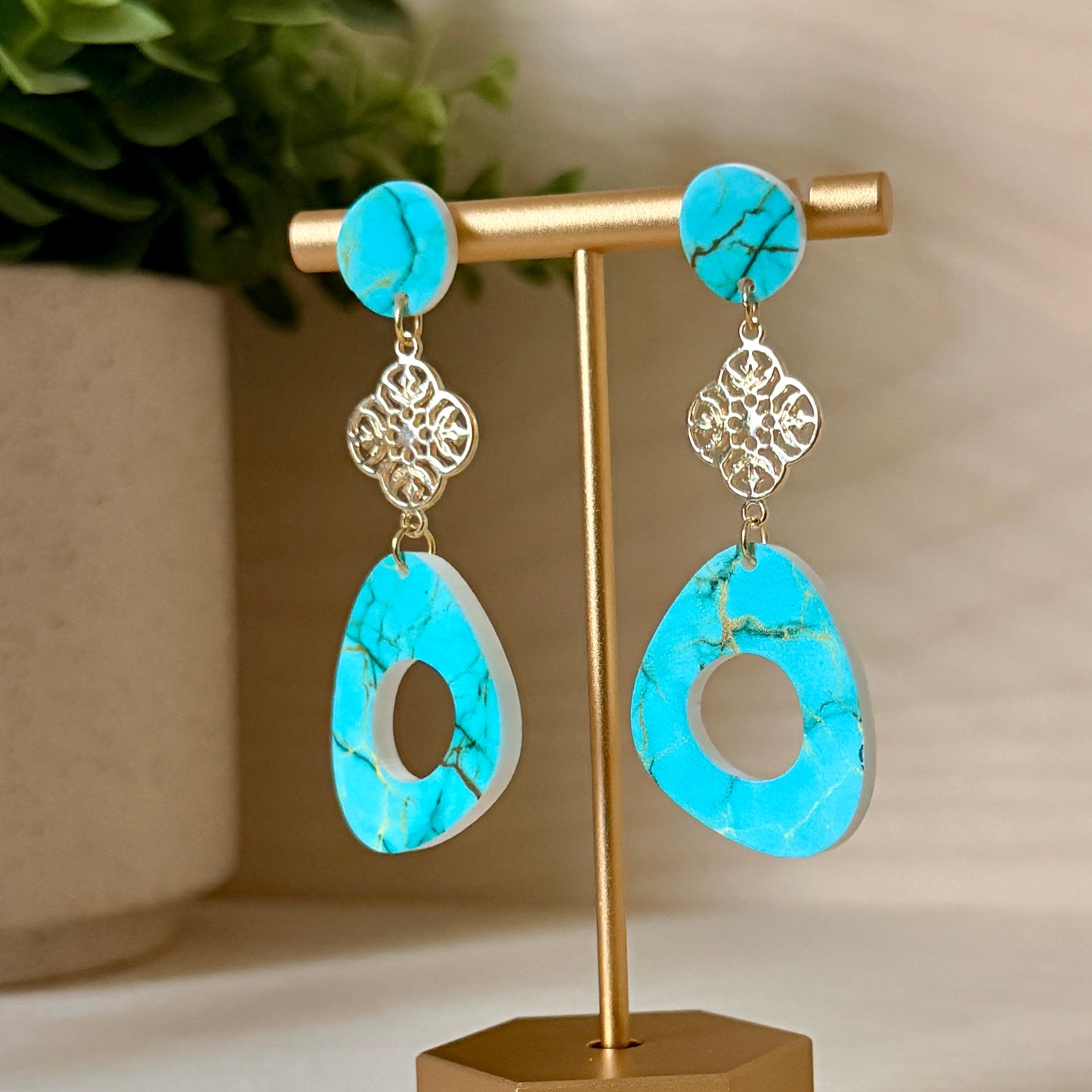 Turquoise Abstract Dangle Earrings