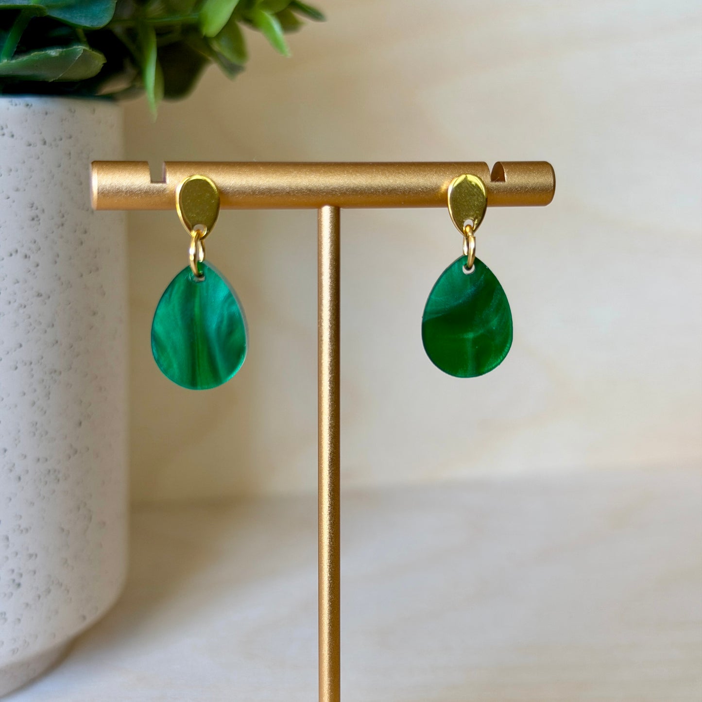 Emerald Marble Drop Earrings