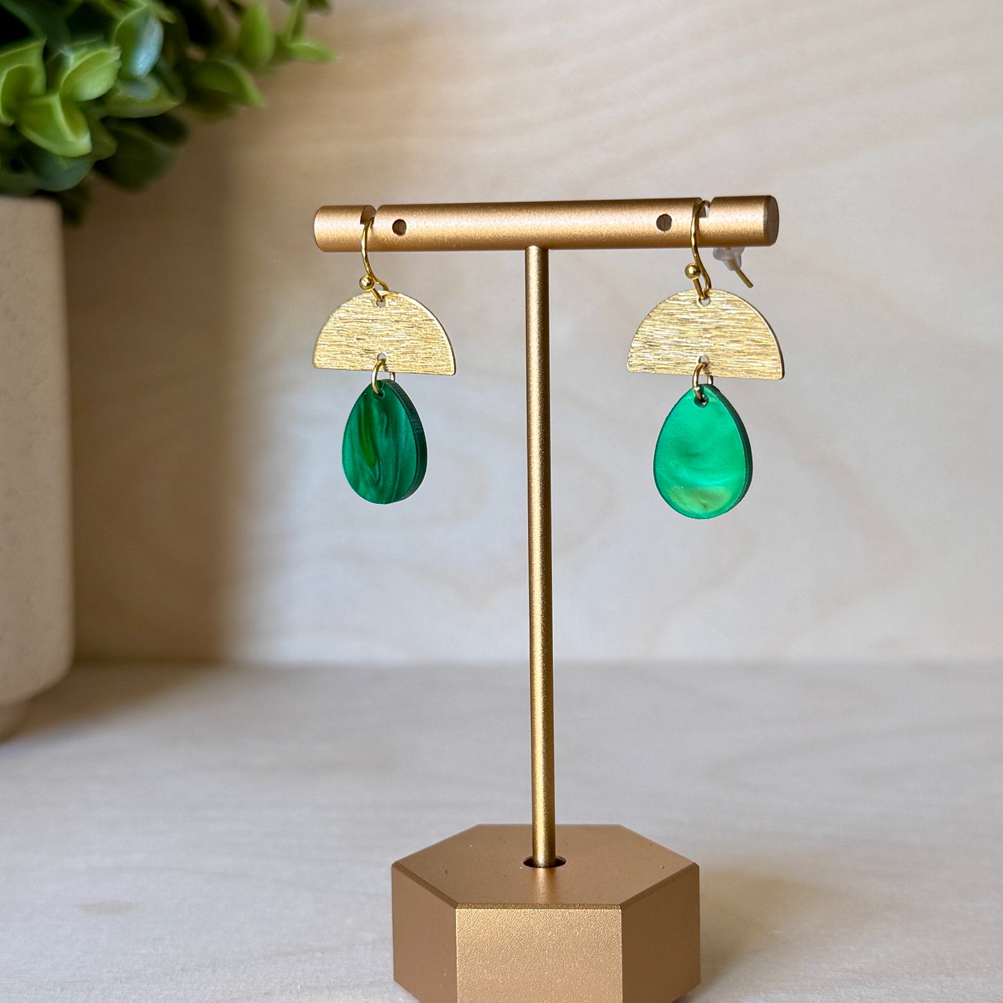 Emerald Marble Drop Half Moon Earrings