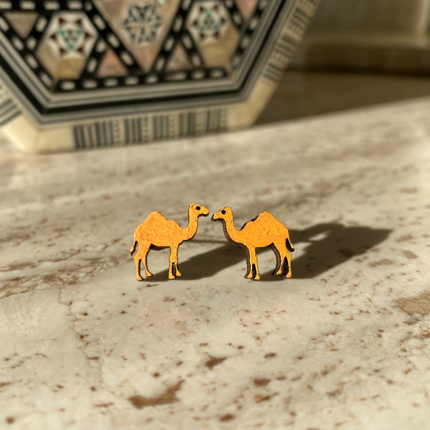 Camel Studs- Handmade Wood Earrings